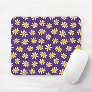 Mousepad Abstract White and Yellow Flowers Art