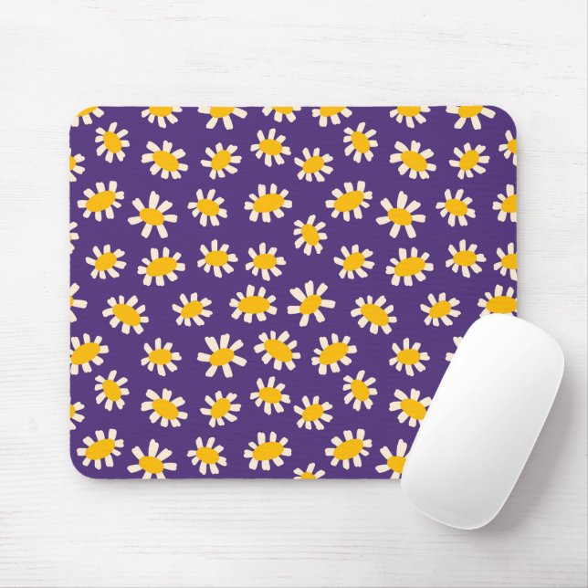 Mousepad Abstract White and Yellow Flowers Art (Com mouse)
