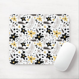 Mousepad Abstrato Black Yellow Cinza Floral Sem Costura Pad