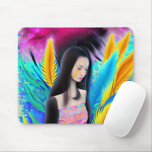 Mousepad Abstrato Bonita, mas triste, garota asiática color