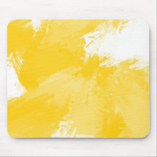 Mousepad Abstrato Branco Amarelo Brushstrokes Modernos