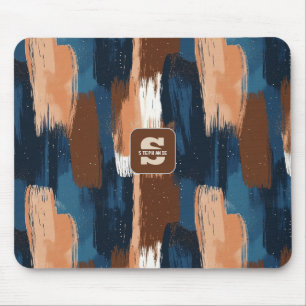 Mousepad Abstrato Brushstrokes em Azul, Branco e Marrom