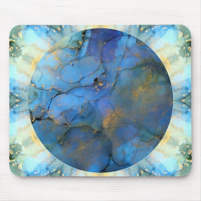 Mousepad abstrato cifi de ouro azul (Frente)