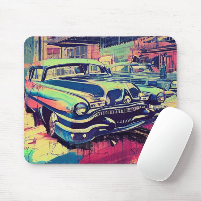 Mousepad Abstrato Classic Cars 1950s - Placa do mouse (Com mouse)