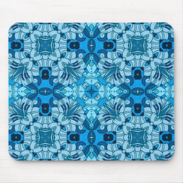 Mousepad Abstrato de Aquarela Azul Denim Floral (Frente)