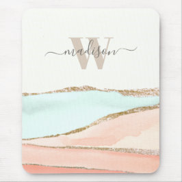 Mousepad Abstrato de Aquarela Costeira com Nome e Monograma