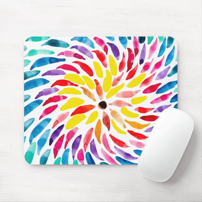 Mousepad Abstrato de aquarela espiral arco-íris (Com mouse)