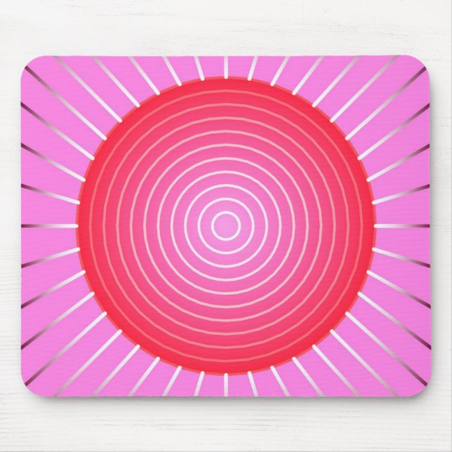 Mousepad Abstrato de explosão solar em coral, rosa e prata (Frente)