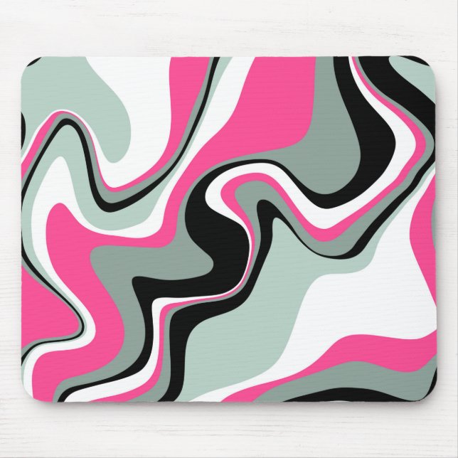 Mousepad Abstrato de Fluidos Preto, Cinza e Rosa (Frente)