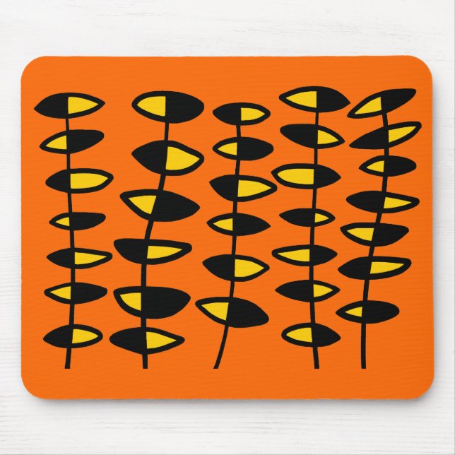 Mousepad Abstrato de Folhas Alternativas - Preto, Creme e Â (Frente)