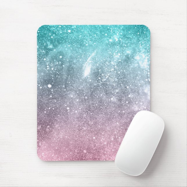Mousepad Abstrato de galáxia azul-aqua-rosa-ombre (Com mouse)