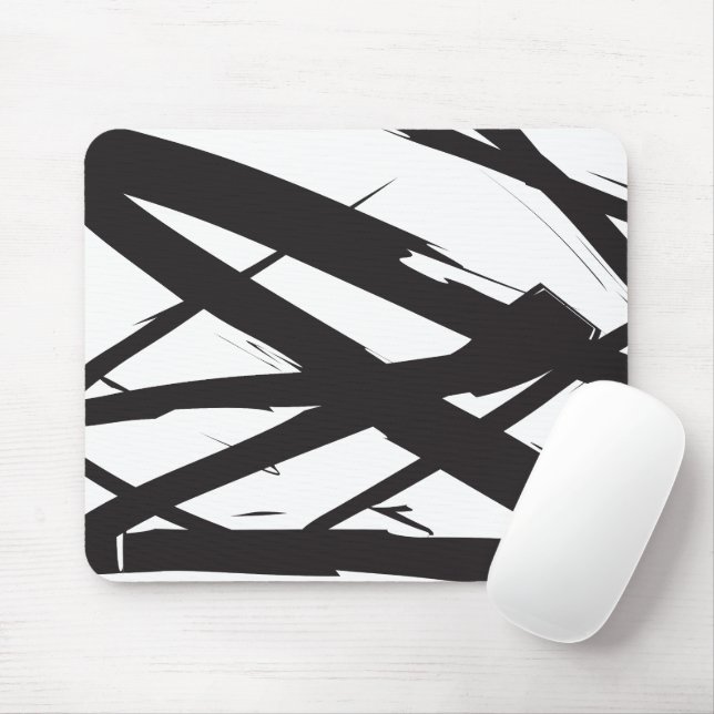 Mousepad Abstrato de linha de arte branca e negra (Com mouse)