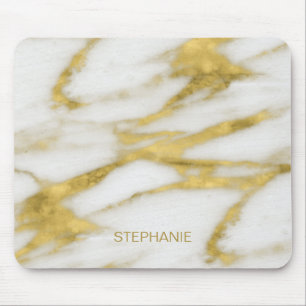 Mousepad Abstrato de mármore branco e Dourado exótico com m