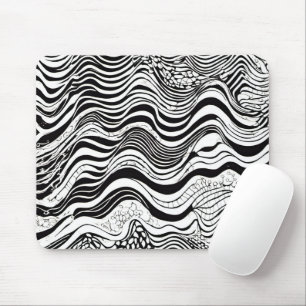 Mousepad Abstrato de ondas brancas e pretas