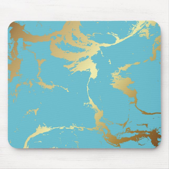 Mousepad Abstrato de pintura acrílica em teal e em mármore  (Frente)
