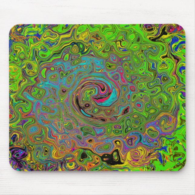 Mousepad Abstrato do Groovy Verde limão e espiral azul (Frente)