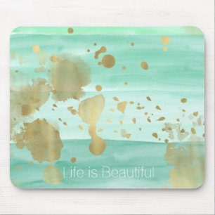 Mousepad Abstrato do ouro da hortelã com citações