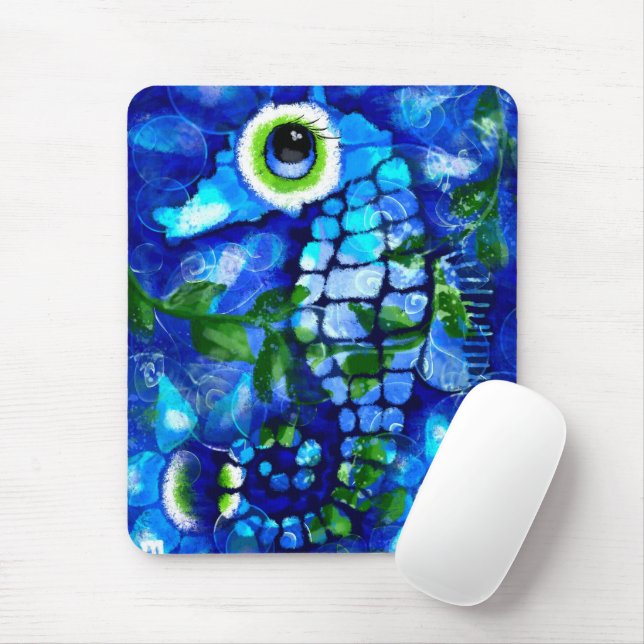 Mousepad Abstrato do Whimsso Seacavalo Azul Teal Verde Flor (Com mouse)