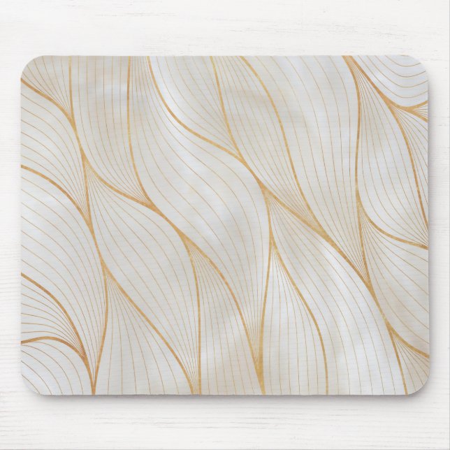 Mousepad Abstrato Dourado Folhas Trabalho de arte | Mouse P (Frente)