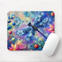 Mousepad Abstrato Dragonfly Floral Teal Azul Cor-de-rosa