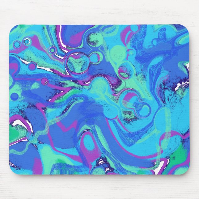 Mousepad Abstrato em Blues, Verdes e Roxos (Frente)