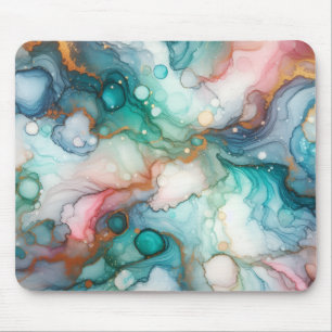 Mousepad Abstrato em Rosa, Azul Claro, Azul e Dourado