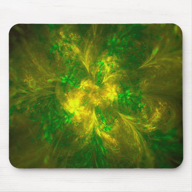 Mousepad Abstrato Flor, Padrões Amarelos E Verdes (Frente)