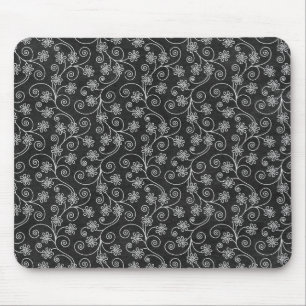 Mousepad Abstrato Floral preto-e-branco