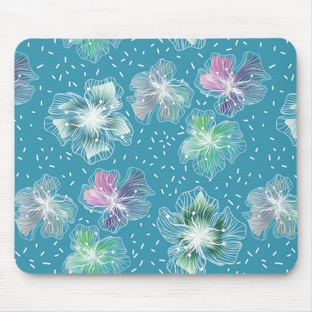 Mousepad Abstrato flores em lindos tons azuis claros (Frente)