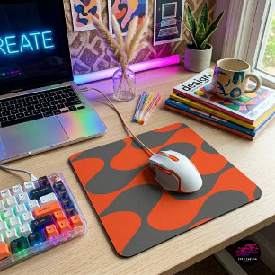 Mousepad Abstrato Geométrico Laranja e Padrão de Cinza
