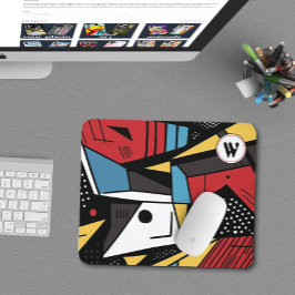 Mousepad Abstrato Geométrico Moderno, Vermelho e Preto, com