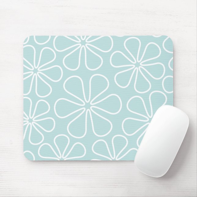 Mousepad Abstrato Grande Flores Brancas em Pato Azul Ovo (Com mouse)