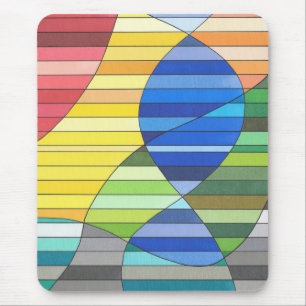 Mousepad Abstrato Listrado com Formas Amarelas e Azuis