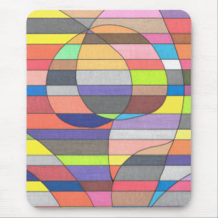 Mousepad Abstrato Listrado com Ovais e Curvas Coloridas