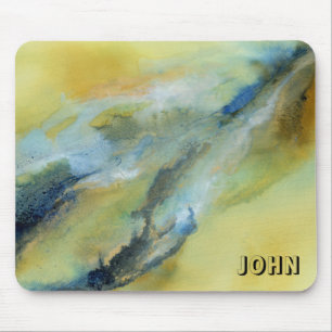Mousepad Abstrato Marble Art Amarelo Azul