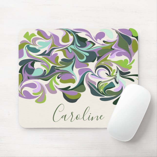 Mousepad Abstrato Marble Art Purple e Green Custom Name (Com mouse)