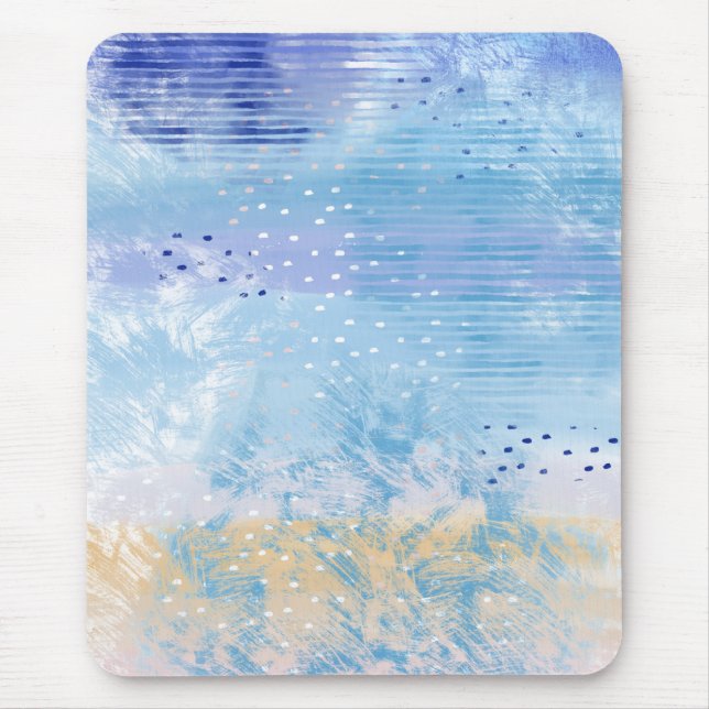 Mousepad Abstrato Mídia mista azul turquesa amarelo (Frente)