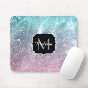 Mousepad Abstrato Monograma de galáxia marinha azul-aqua ro
