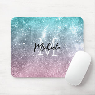 Mousepad Abstrato Monograma de galáxia verde-rosa-rosa