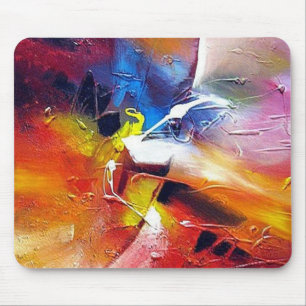Mousepad Abstrato pintura de amarelo vermelho moderno por e