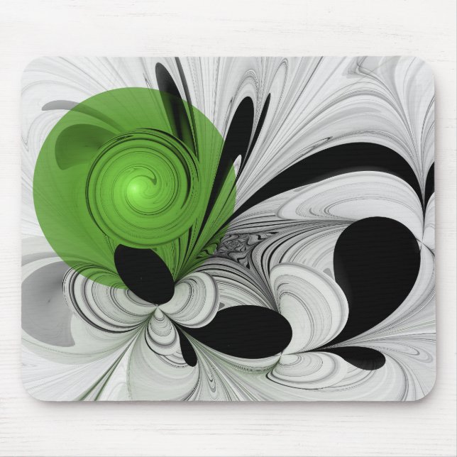 Mousepad Abstrato preto e branco com arte frontal verde (Frente)
