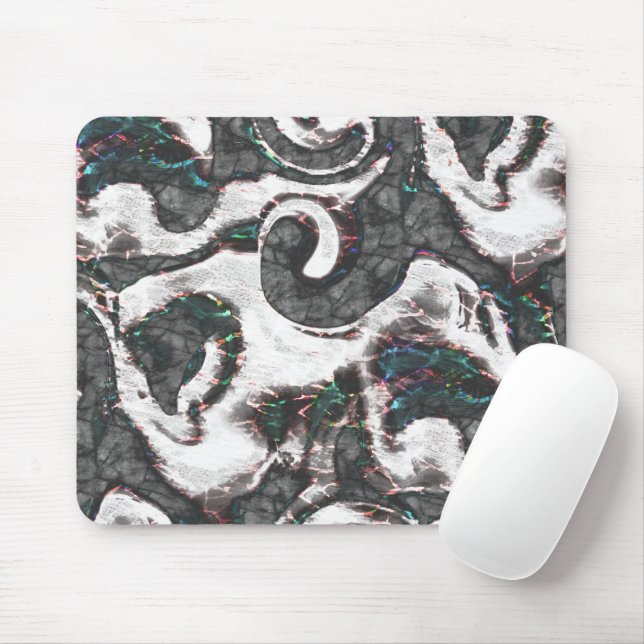 Mousepad Abstrato preto e branco com detalhes coloridos ou  (Com mouse)