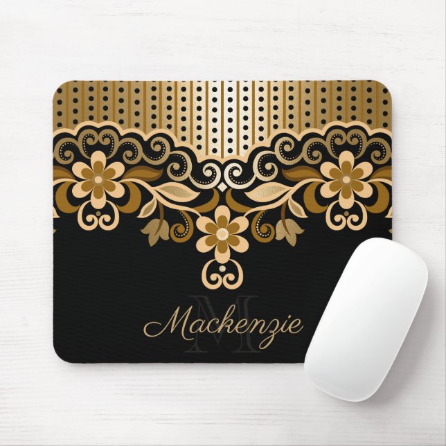 Mousepad Abstrato preto e Ouro (Com mouse)