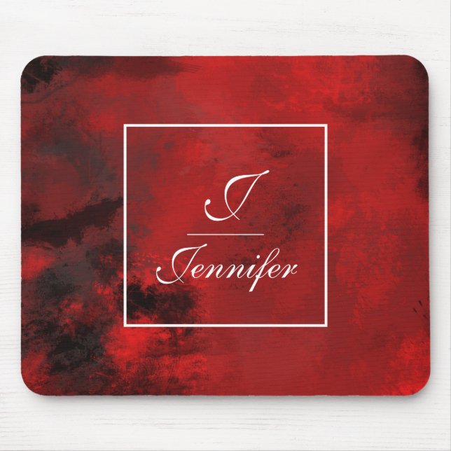 Mousepad Abstrato preto e vermelho moderno - Monograma (Frente)