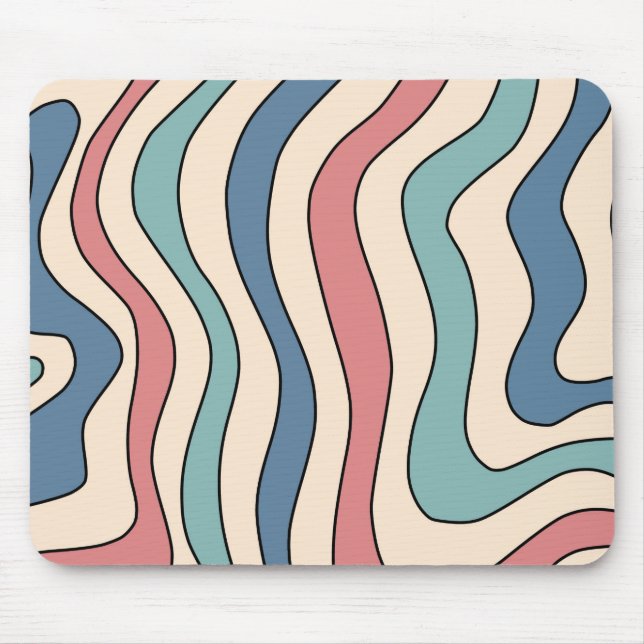 Mousepad Abstrato Retro 70s Marble Blue Groovy Padrão (Frente)