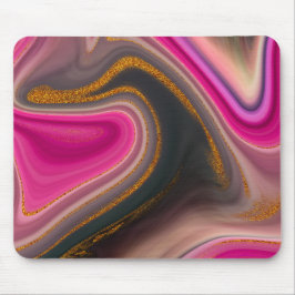 Mousepad Abstrato rosa e preto com espirais Dourados
