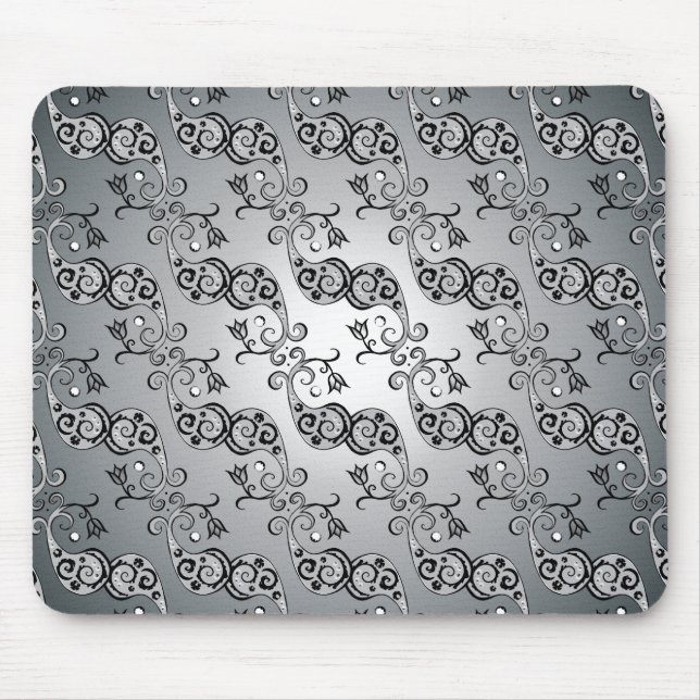 Mousepad Abstrato Silver e Tulipas Negras Padrão Botek (Frente)