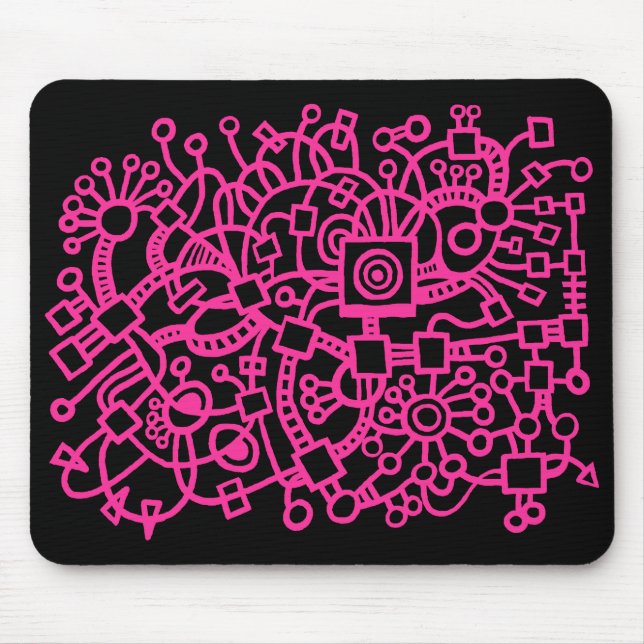 Mousepad Abstrato Structure - Rosa quente em preto (Frente)