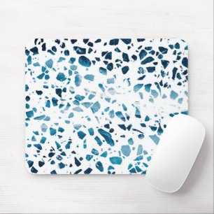 Mousepad Abstrato Terrazzo Mosaico Marinho e padrão azul c
