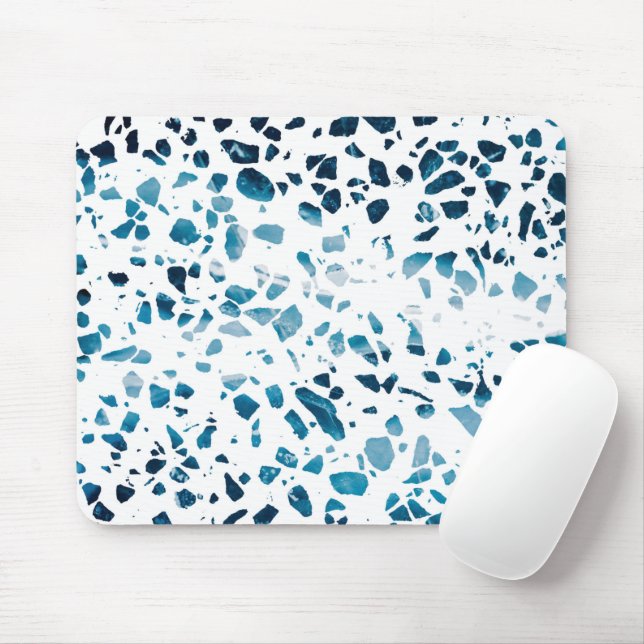 Mousepad Abstrato Terrazzo Mosaico Marinho e padrão azul cl (Com mouse)